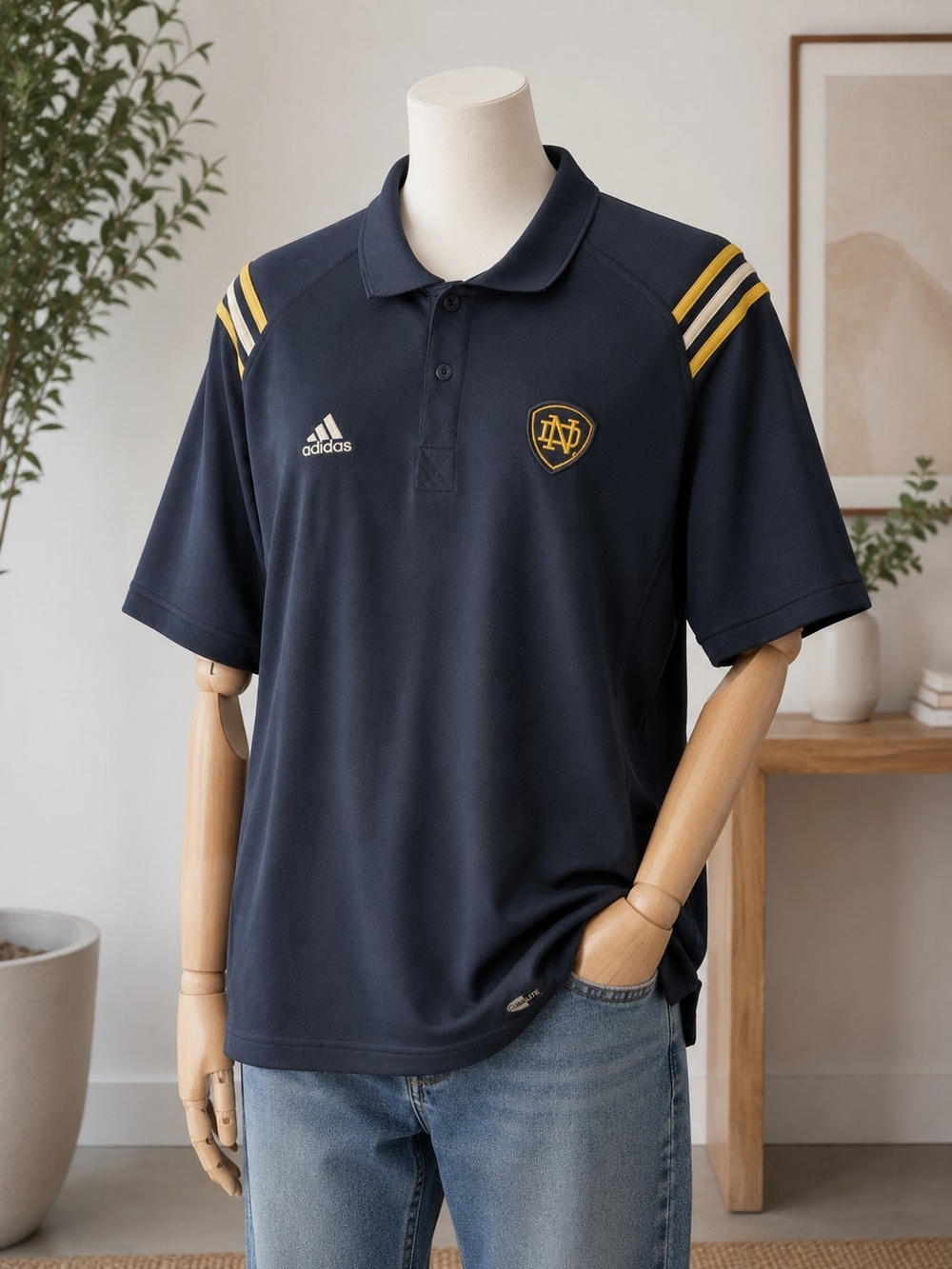 Adidas Notre Dame Climalite Polo Shirt Navy Gold Men’s 2XL